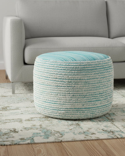 18" Pink Fabric Cylinder Striped Pouf Ottoman