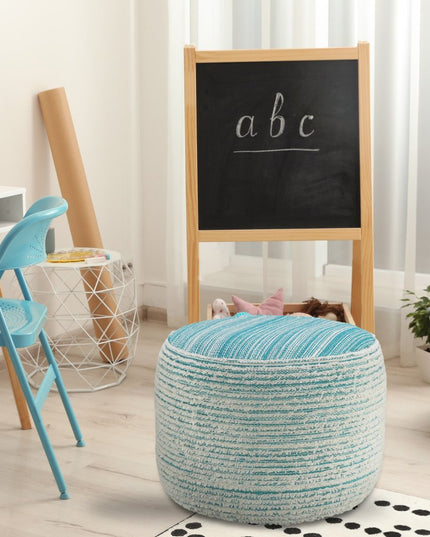 18" Pink Fabric Cylinder Striped Pouf Ottoman