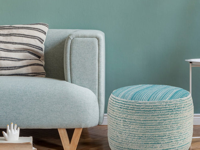 18" Pink Fabric Cylinder Striped Pouf Ottoman