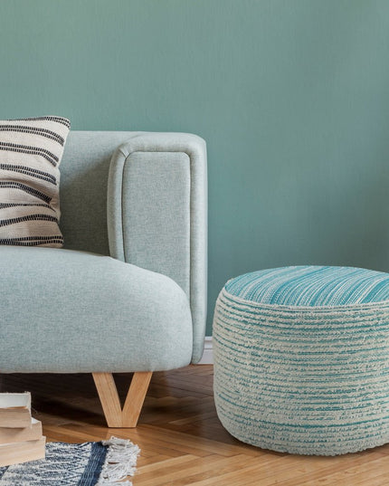 18" Pink Fabric Cylinder Striped Pouf Ottoman