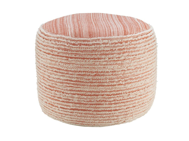 18" Pink Fabric Cylinder Striped Pouf Ottoman