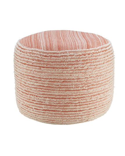 18" Pink Fabric Cylinder Striped Pouf Ottoman
