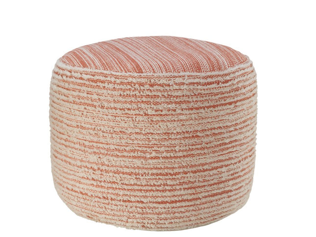18" Pink Fabric Cylinder Striped Pouf Ottoman