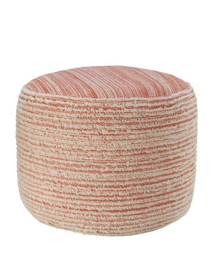18" Pink Fabric Cylinder Striped Pouf Ottoman