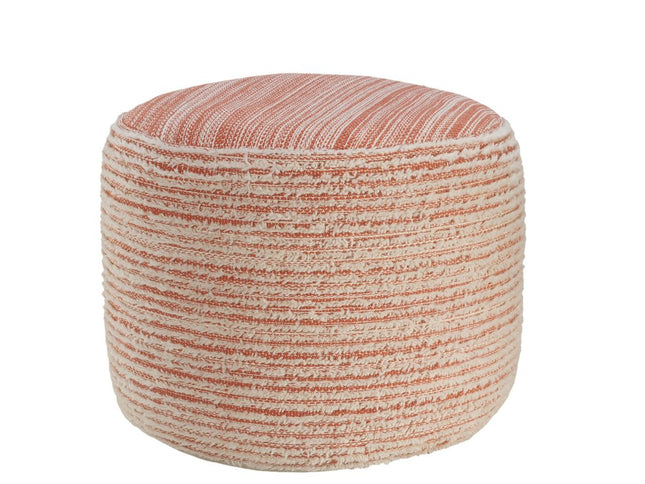 18" Pink Fabric Cylinder Striped Pouf Ottoman