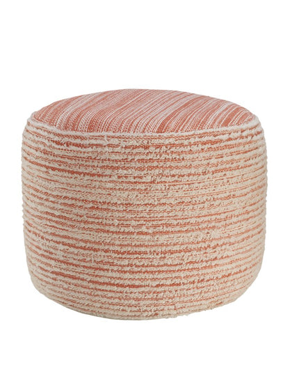 18" Pink Fabric Cylinder Striped Pouf Ottoman