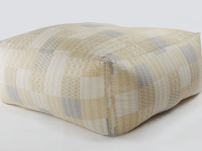 48" Cream Cotton Patchwork Pouf Ottoman
