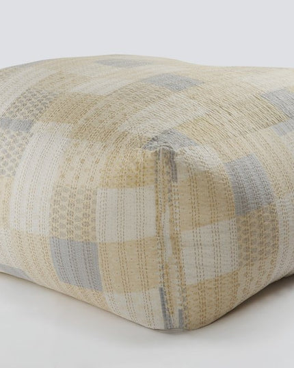 48" Cream Cotton Patchwork Pouf Ottoman