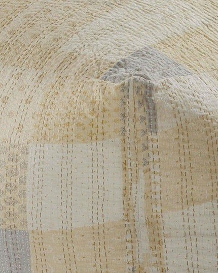 48" Cream Cotton Patchwork Pouf Ottoman