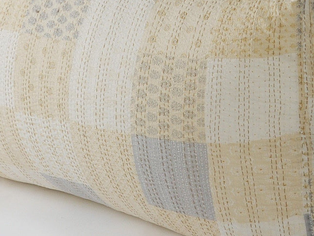 48" Cream Cotton Patchwork Pouf Ottoman