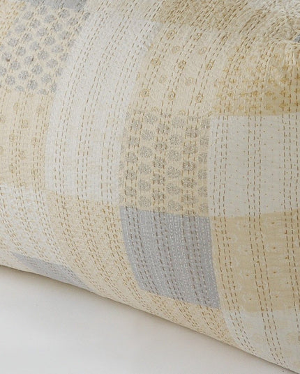 48" Cream Cotton Patchwork Pouf Ottoman