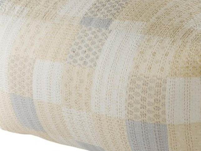 48" Cream Cotton Patchwork Pouf Ottoman