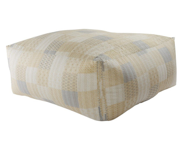 48" Cream Cotton Patchwork Pouf Ottoman