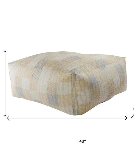48" Cream Cotton Patchwork Pouf Ottoman