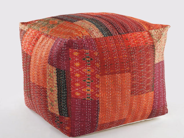 48" Cream Cotton Patchwork Pouf Ottoman