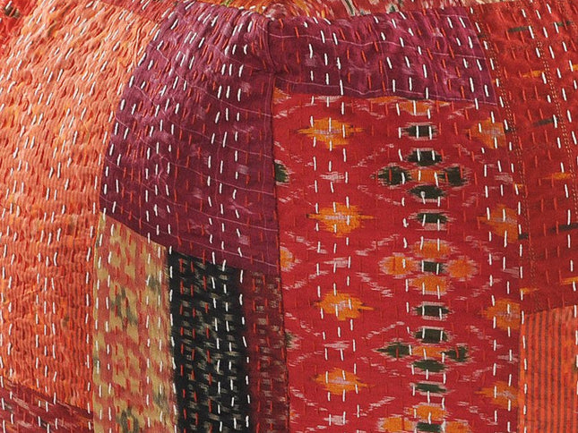 48" Cream Cotton Patchwork Pouf Ottoman