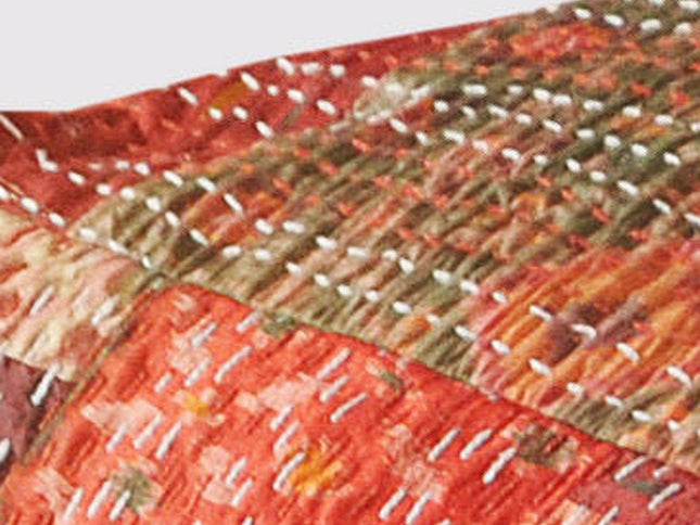 48" Cream Cotton Patchwork Pouf Ottoman