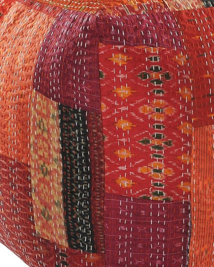 48" Cream Cotton Patchwork Pouf Ottoman