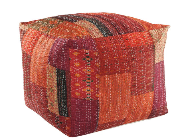 48" Cream Cotton Patchwork Pouf Ottoman