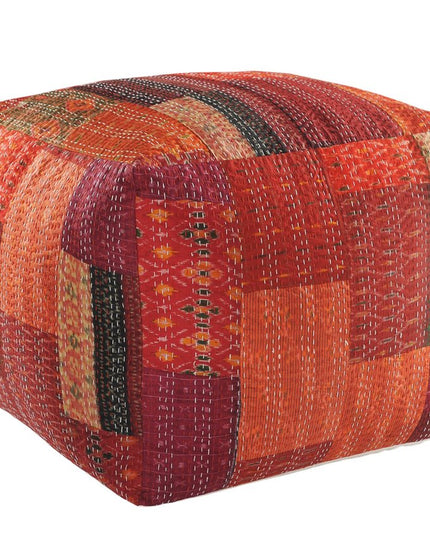 48" Cream Cotton Patchwork Pouf Ottoman