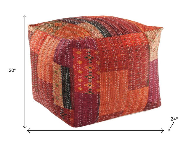 48" Cream Cotton Patchwork Pouf Ottoman