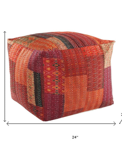 48" Cream Cotton Patchwork Pouf Ottoman