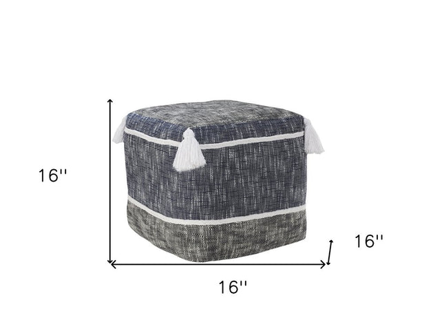 16" Blue Polyester Ottoman