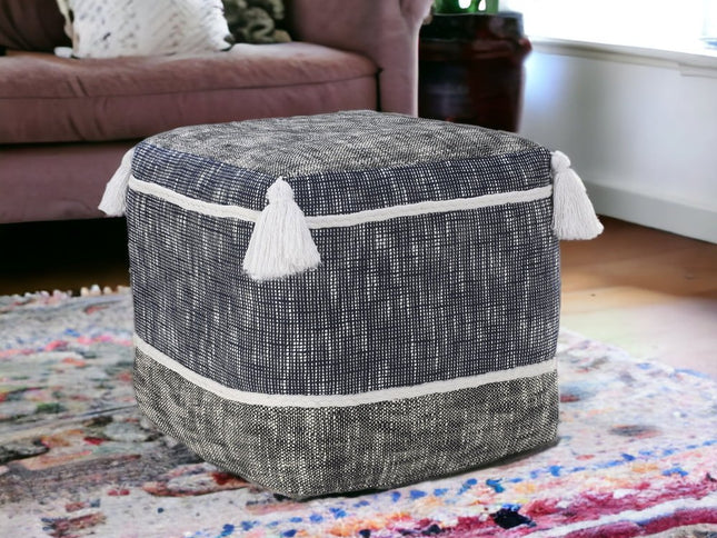 16" Blue Polyester Ottoman