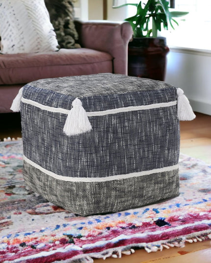 16" Blue Polyester Ottoman
