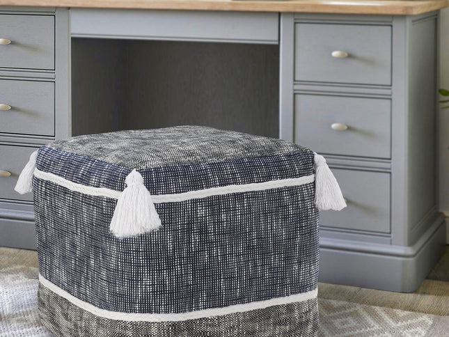 16" Blue Polyester Ottoman