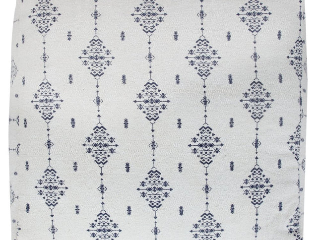 18" Natural And Navy Blue Cotton Medallion Pouf Ottoman