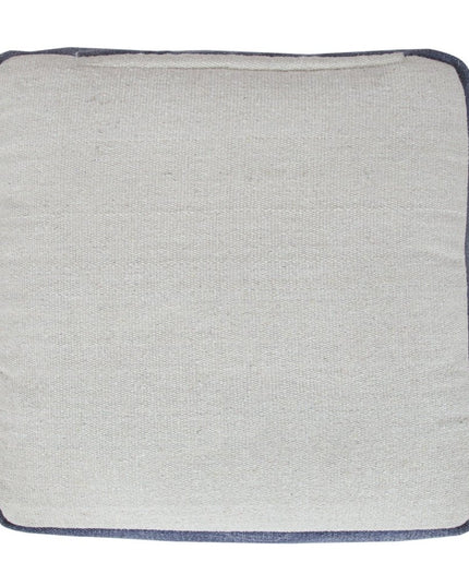 18" Natural And Navy Blue Cotton Medallion Pouf Ottoman