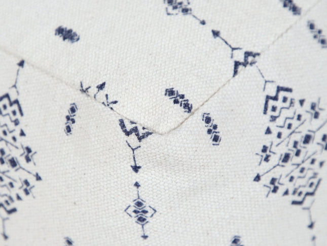 18" Natural And Navy Blue Cotton Medallion Pouf Ottoman