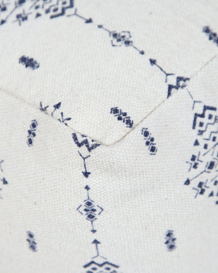 18" Natural And Navy Blue Cotton Medallion Pouf Ottoman