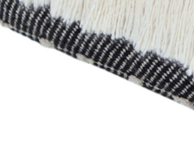 18" White Cotton Striped Pouf Ottoman