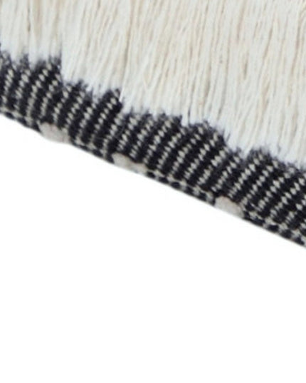 18" White Cotton Striped Pouf Ottoman