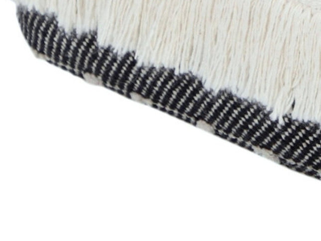 18" White Cotton Striped Pouf Ottoman