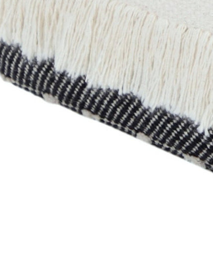 18" White Cotton Striped Pouf Ottoman