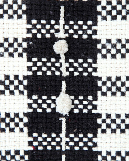 18" White Cotton Striped Pouf Ottoman