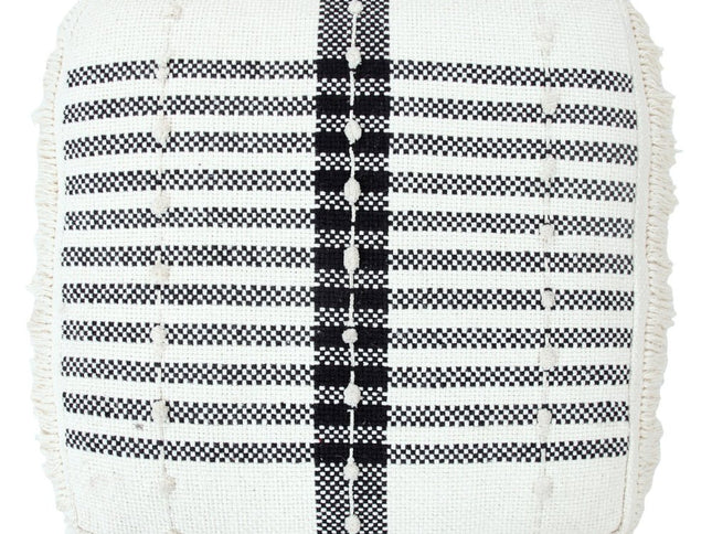 18" White Cotton Striped Pouf Ottoman