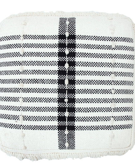 18" White Cotton Striped Pouf Ottoman