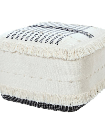 18" White Cotton Striped Pouf Ottoman