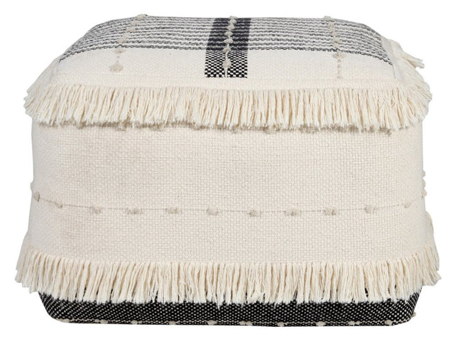 18" White Cotton Striped Pouf Ottoman