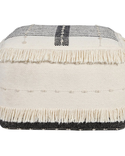 18" White Cotton Striped Pouf Ottoman
