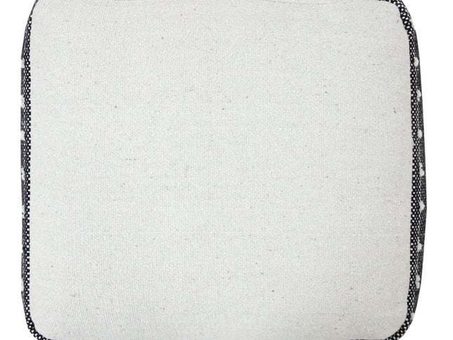 18" White Cotton Striped Pouf Ottoman