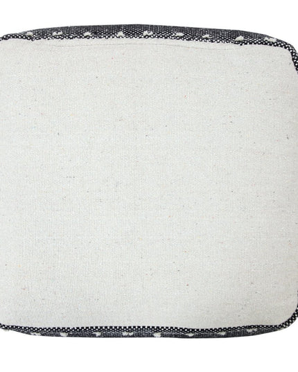 18" White Cotton Striped Pouf Ottoman