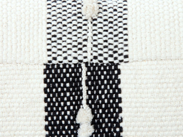 18" Black Cotton Striped Pouf Ottoman