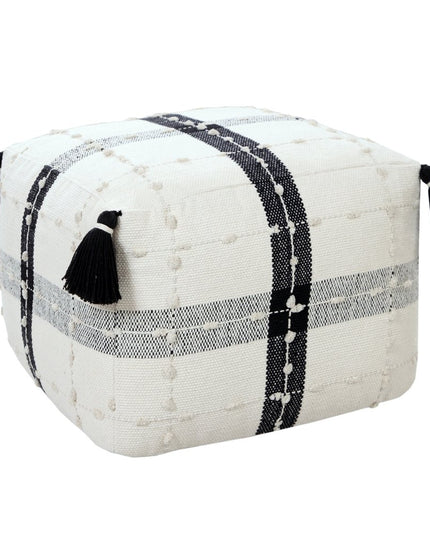 18" Black Cotton Striped Pouf Ottoman