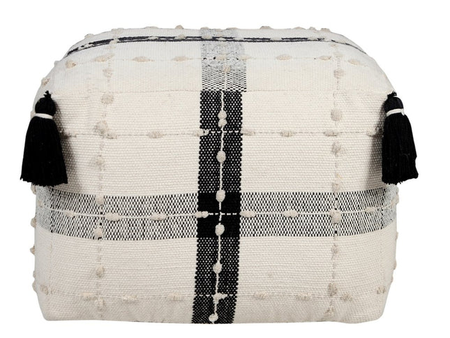 18" Black Cotton Striped Pouf Ottoman