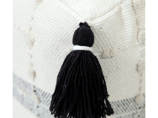 18" Black Cotton Striped Pouf Ottoman